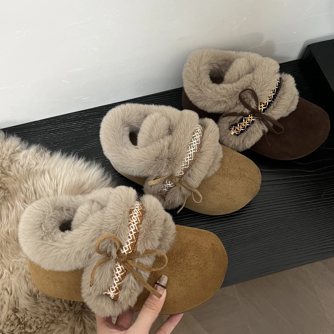 5cm厚底勃肯鞋女2025新款内增高百搭圆头魔术贴毛圈加绒保暖棉鞋