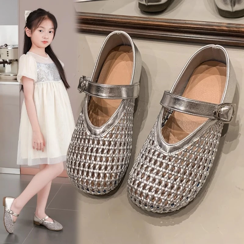 女童包头凉鞋洞洞鞋新款夏季洋气儿童公主凉鞋爆款渔网单鞋女童鞋