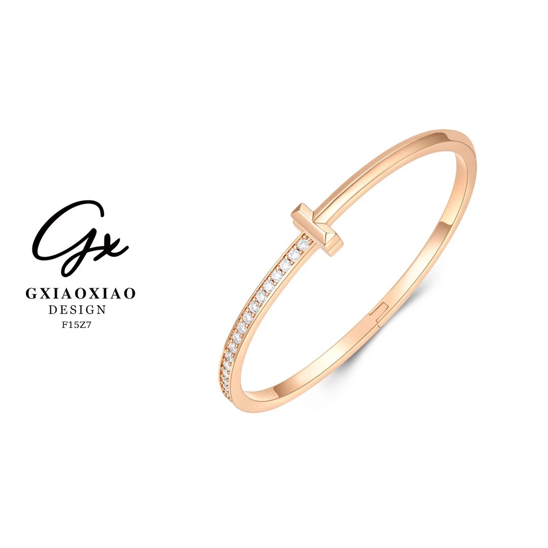 铜合金合成锆石手镯 GXX【碎金竹月】轻奢时尚高级感T形手镯 F15Z7