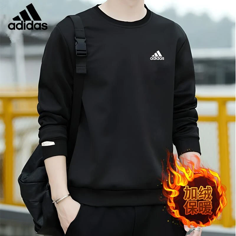 adidas/阿迪达斯男士春季纯色Logo百搭ins风加绒圆领运动休闲卫衣