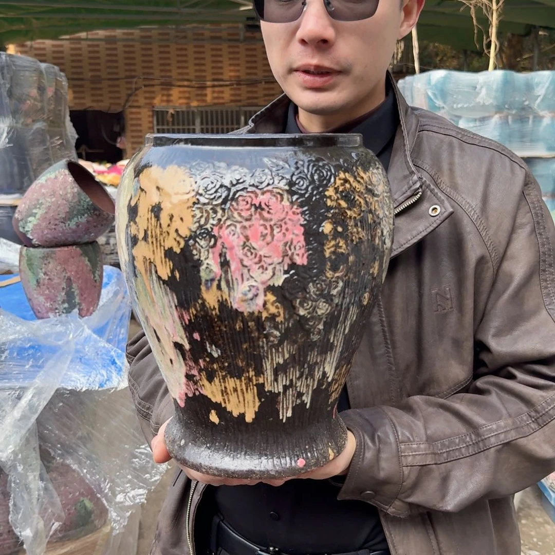 紫砂花盆口19高31（一个玫瑰花黑色
