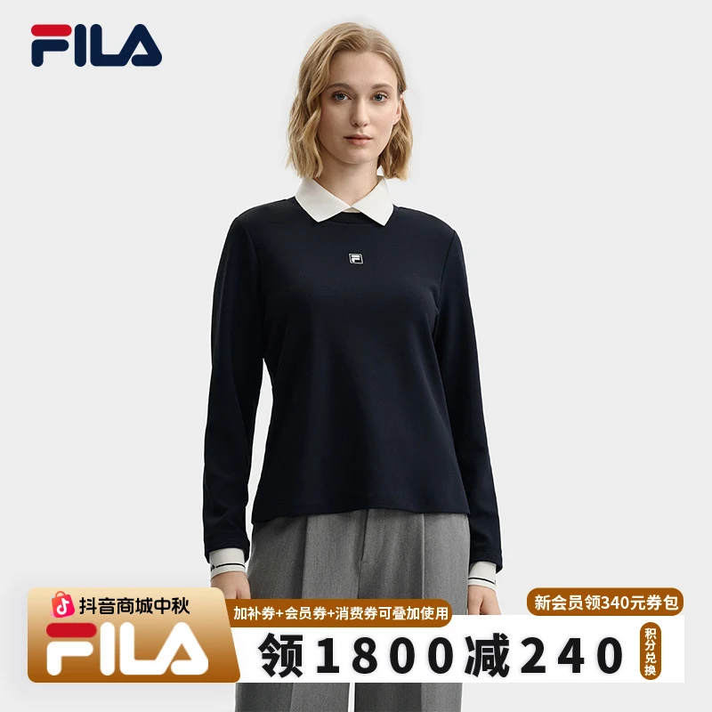 【简约时尚休闲百搭】FILA/斐乐女款初秋新款圆领宽松针织长袖上衣