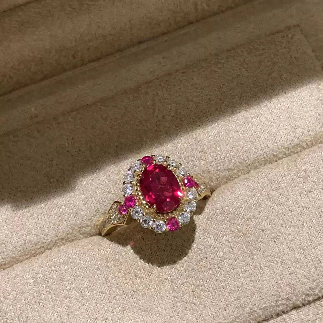 铜合金锆石戒指 轻奢气质鸽子蛋红 宝 石绝地武士戒指/项链