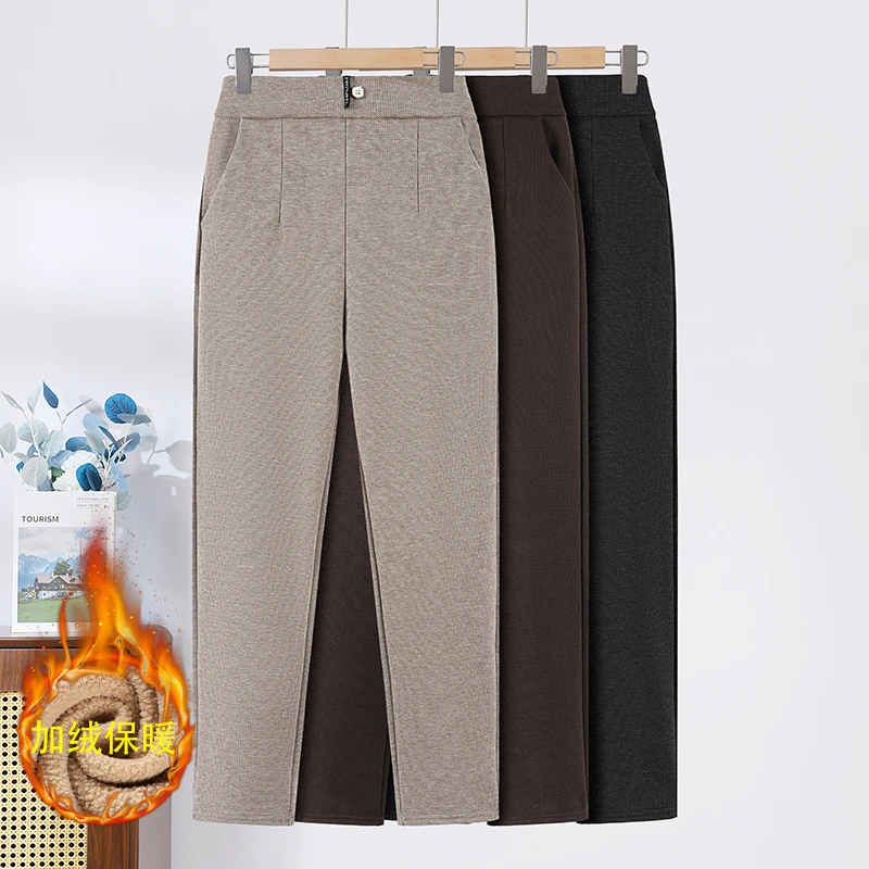 冬季加绒女裤保暖妈妈休闲裤气质显瘦松紧腰中老年外穿宽松加厚