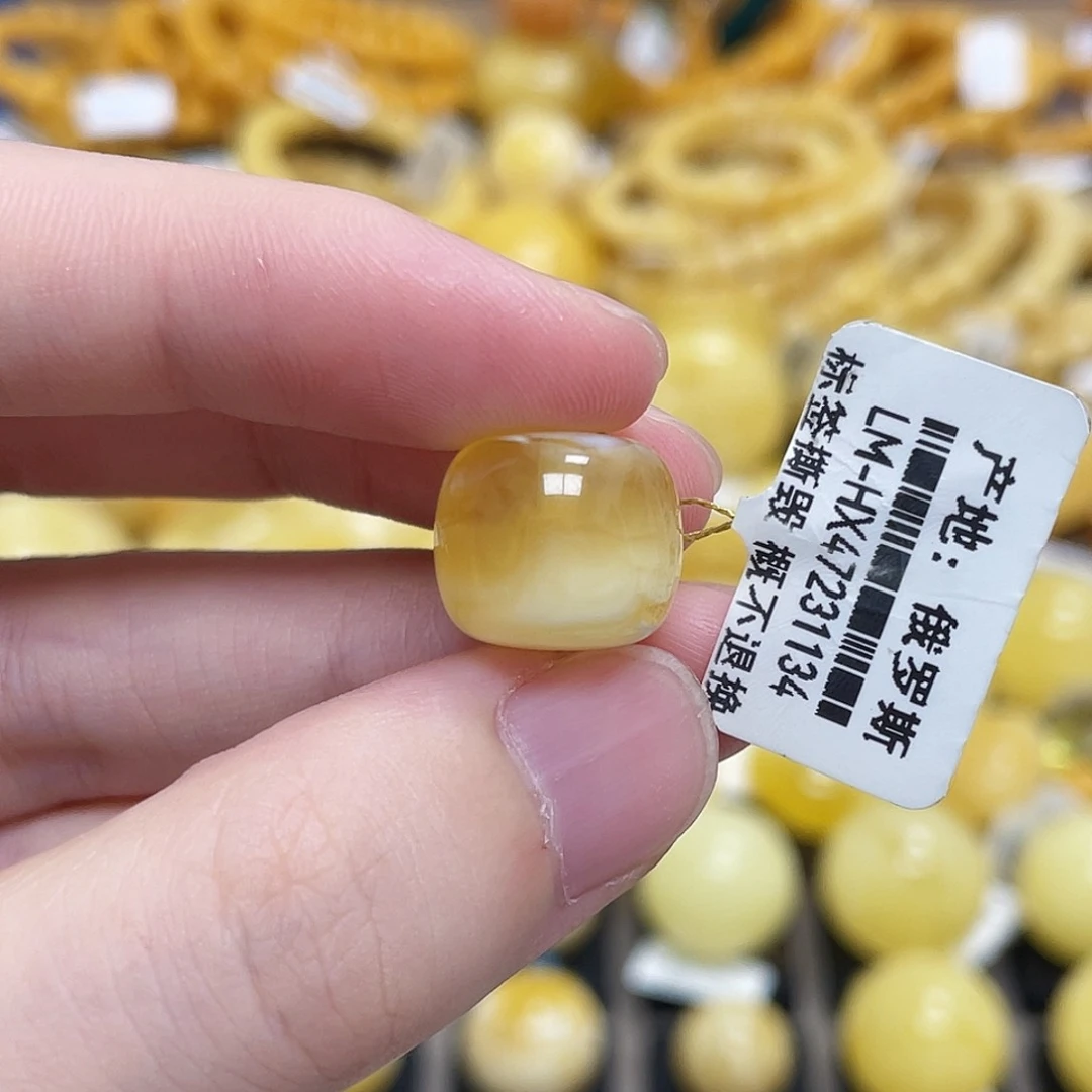 蜜蜡未镶嵌珠宝奇石老型珠浓蜜浓蜡金白14m m