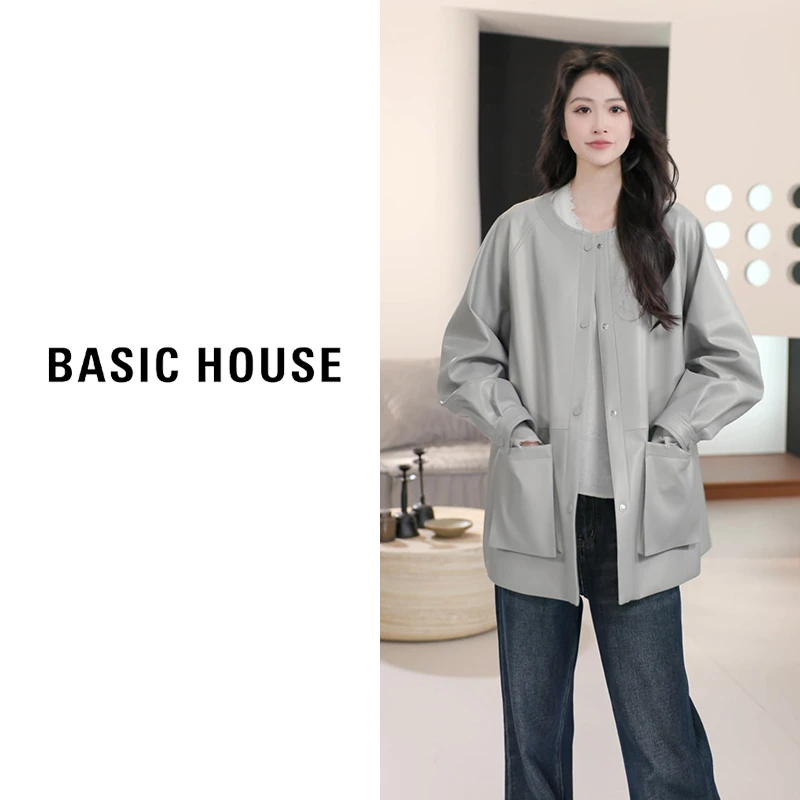 Basic House/百家好新款皮衣外套短款秋季女B1295B53462（衣长70）