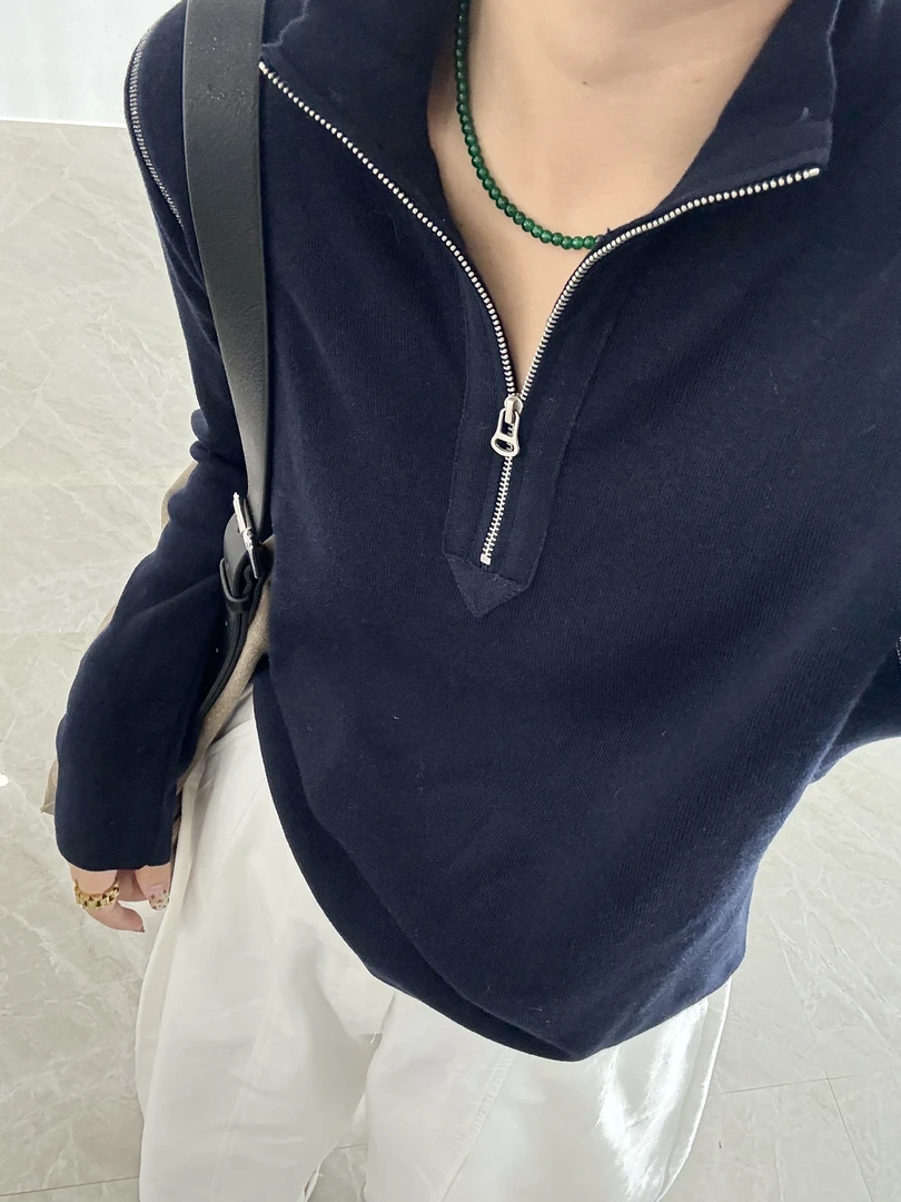 MGN25秋冬新款女高级气质拉链显瘦百搭超细羊毛烫钻减龄打底衫