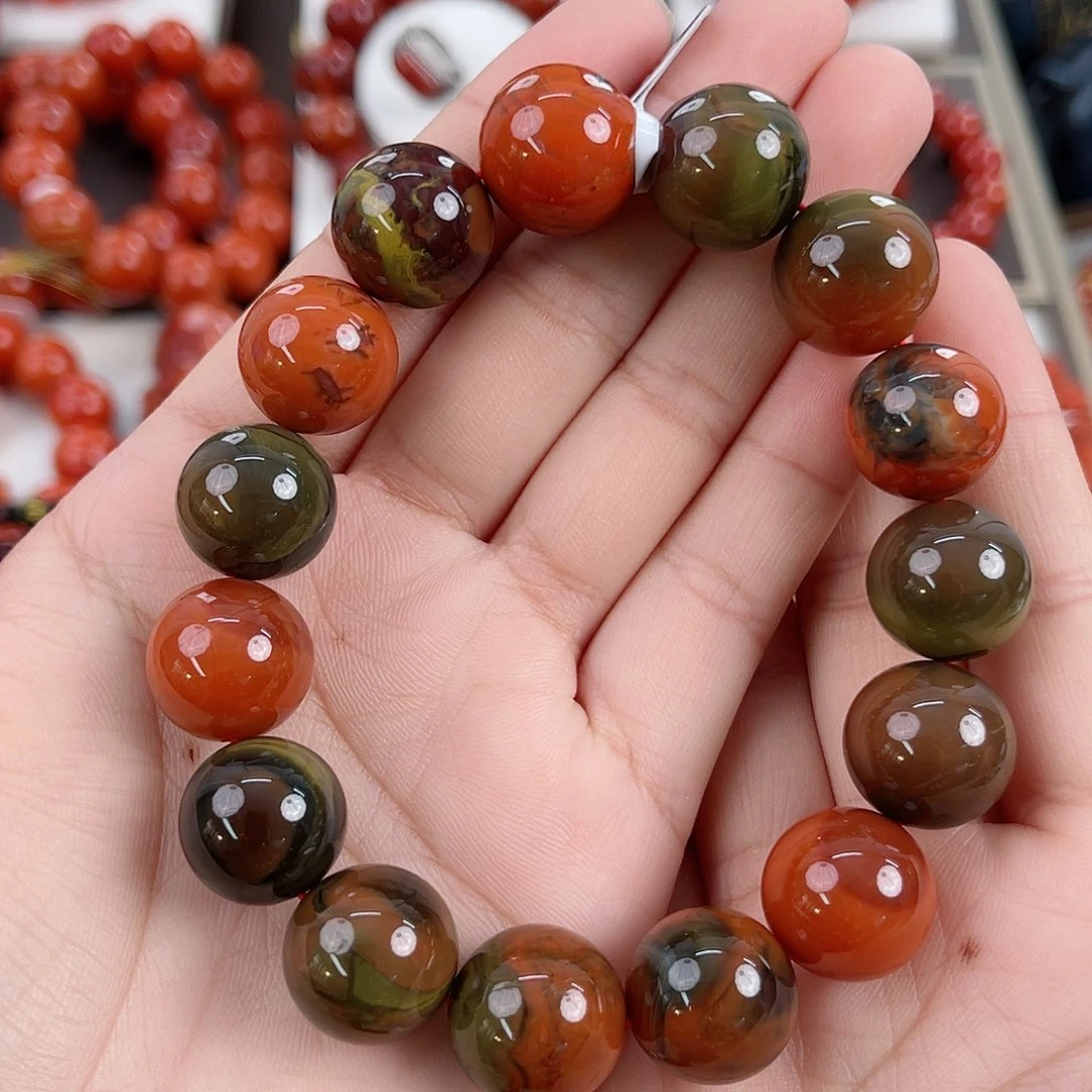 游***5南红玛瑙未镶嵌大山包包浆圆珠单圈15mm