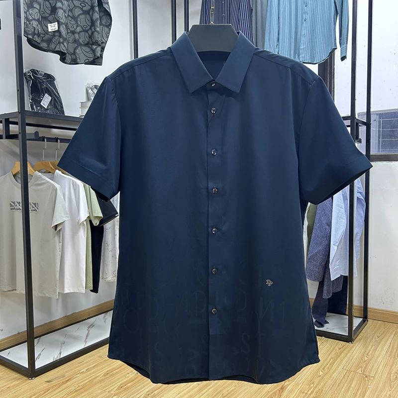 无痕压胶商务休闲尖领修身男士短袖衬衫夏季修身寸衫Y5T0071