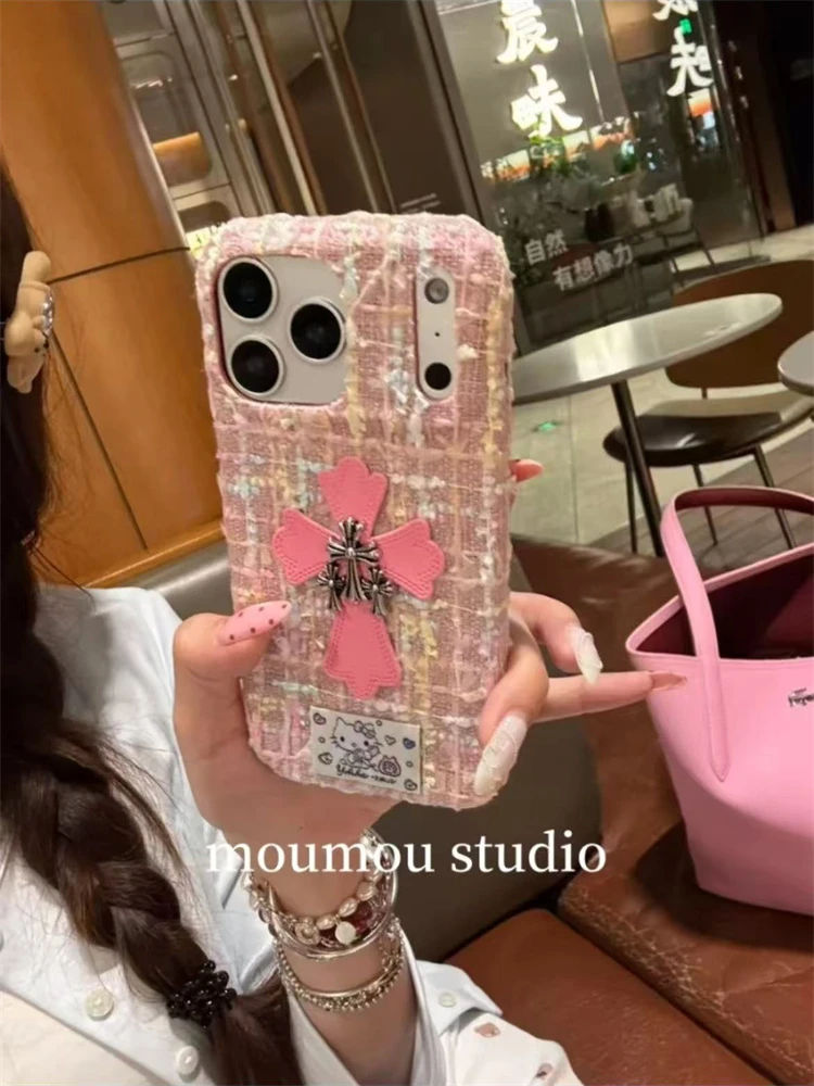 毛毡粉小香风十字架适用iPhone17promax手机壳16pro少女15promax