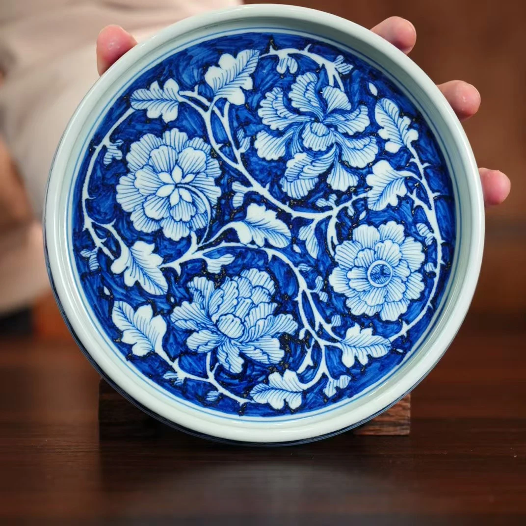 逸古堂丨地皮盛世中式牡丹壶承直径18.5纯手工手绘茶杯茶具陶瓷