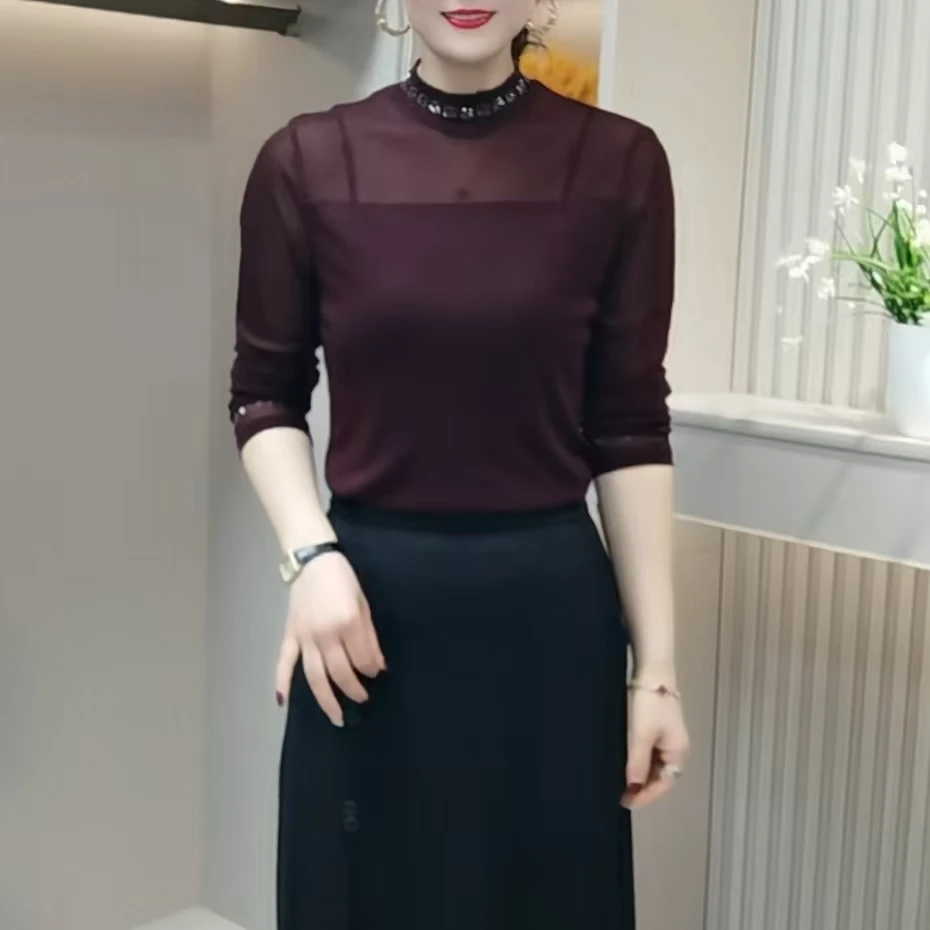 2025新款时尚洋气特色字母烫钻拼接性感上衣百搭气质显瘦小衫