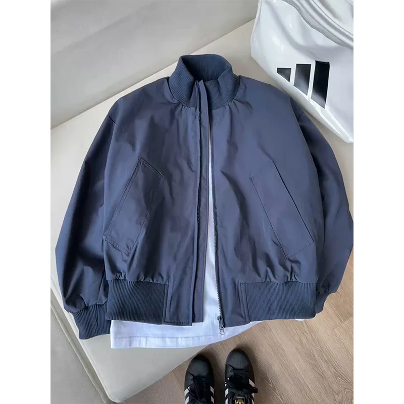 藏青色短款工装夹克外套男款早秋季三防立领短款美式飞行员外套潮