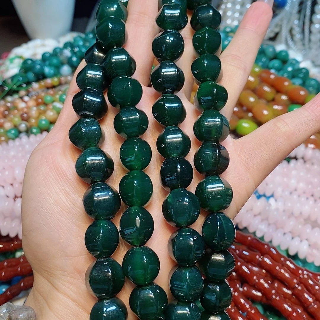 玛瑙/玉髓散珠14mm绿玛瑙南瓜A级一条