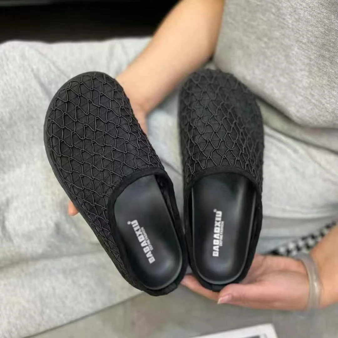 2025新款渔网编织一脚蹬勃肯凉拖女明星同款百搭鞋子拖鞋女鞋外穿