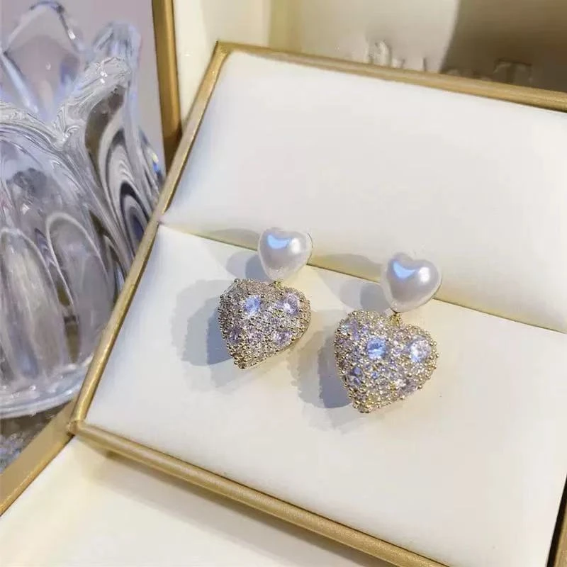 合金耳饰 闪闪爱心珠珠耳钉女爆款轻奢设计感耳环耳饰耳夹Z0749