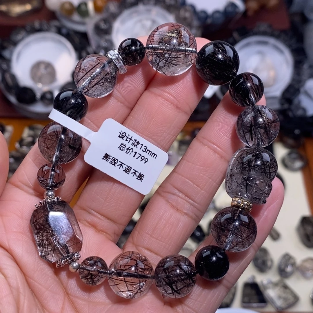 未镶嵌水晶手链黑发晶设计款貔貅13mm全透体