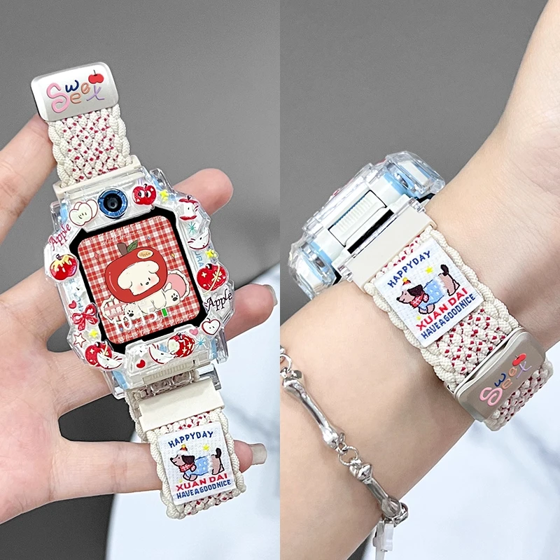 《夏日苹果》适用小天才电话手表z11z10表带儿童编织z9/8/7磁吸表带