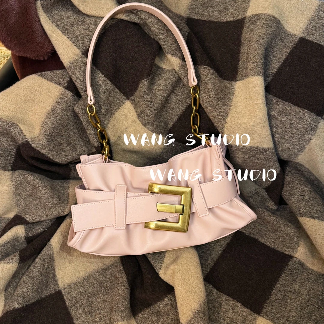 调调包包WANG STUDIO【甜心公主】小众设计 雾粉色方扣斜挎饺子包