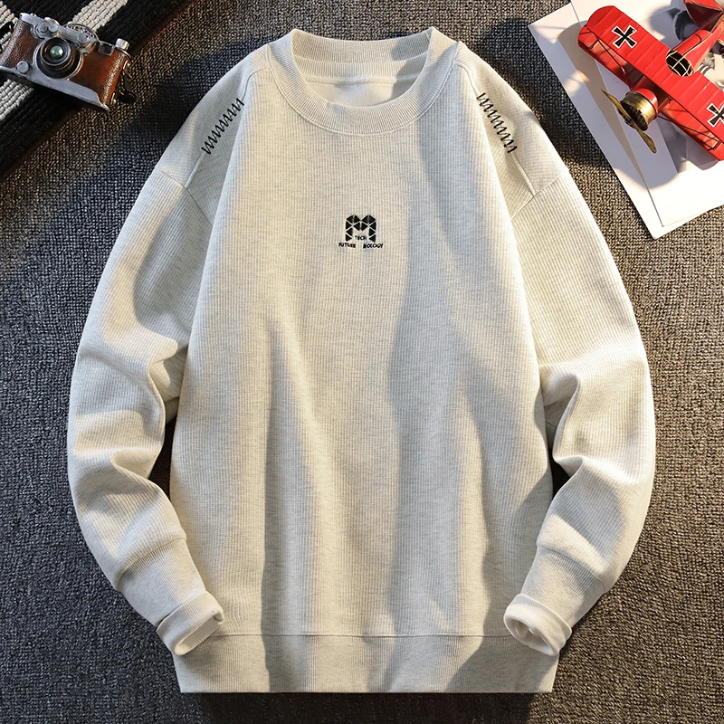 侨迪蒙拉潮牌秋季新款肌理感男士卫衣春秋款套头圆领百搭长袖T恤