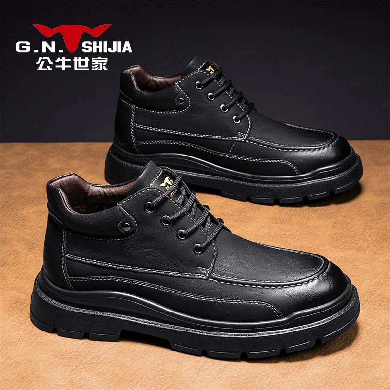 公牛世家马丁靴2025新款秋季百搭英伦工装靴子男舒适耐磨高帮皮鞋