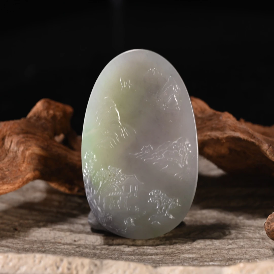 LOT8825 2510180227和田玉烟紫翠青山水牌/杭拍