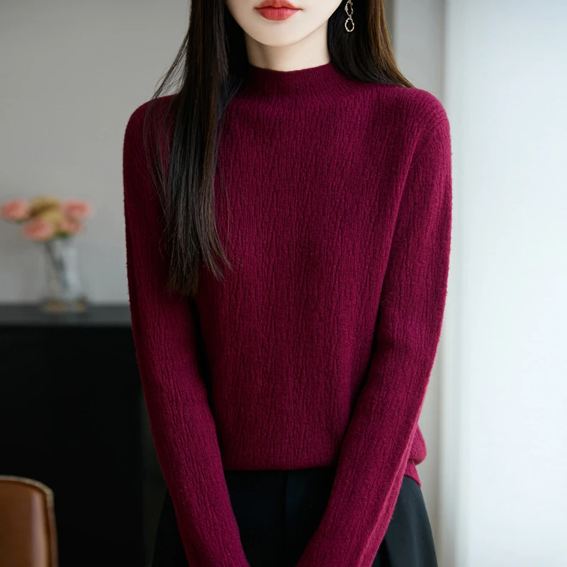 【100%羊毛~一线成衣】秋冬款半高领显瘦柔软纯色乱坑毛衫女