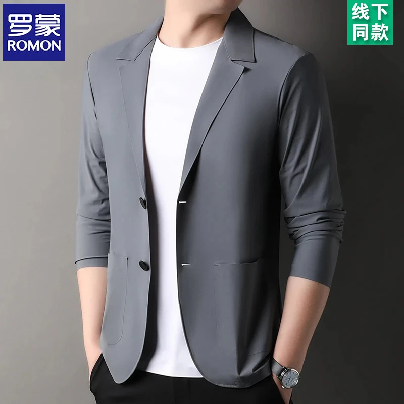 罗蒙夏季薄款防晒西服男上衣冰丝春夏休闲小西装单西外套单件超薄