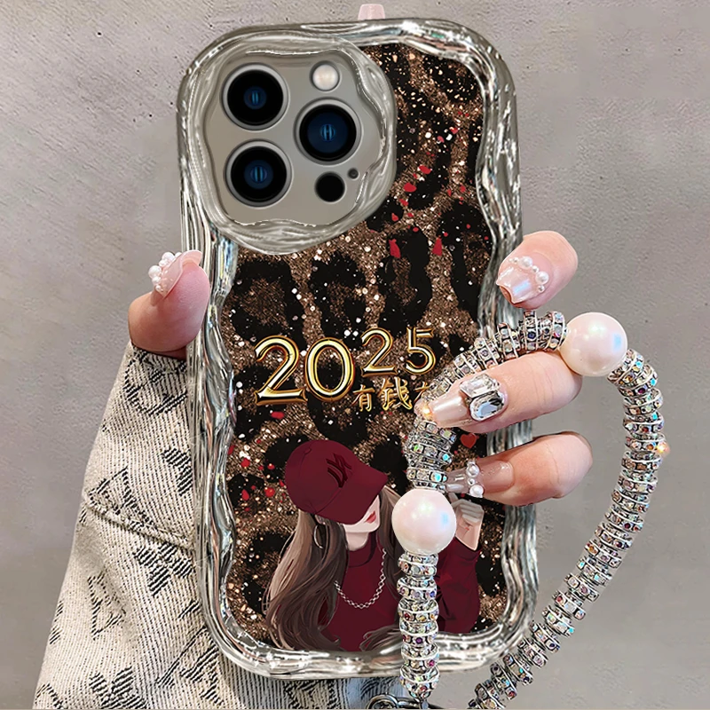 适用于【苹果】15ProMax高级感豹纹有钱有你新年网红女款手机壳