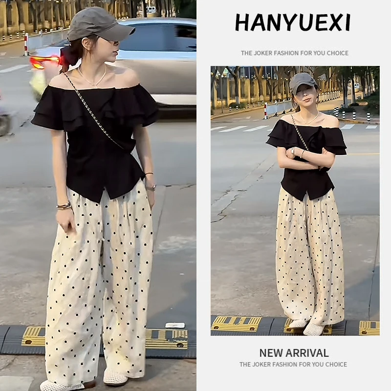 夏季一整套女装2025年新款韩版减龄荷叶边短袖上衣休闲裤两件套