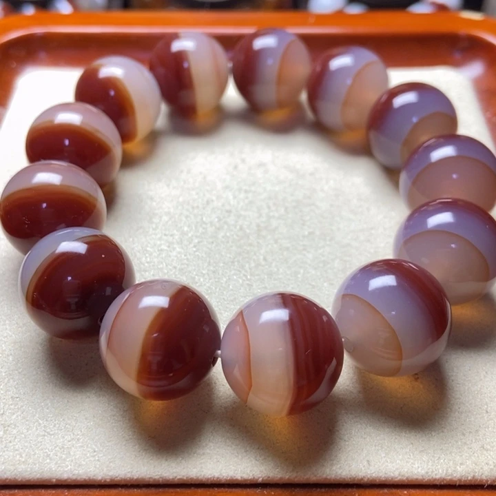 玛瑙/玉髓未镶嵌手串双色俏酒红半盆 天地珠