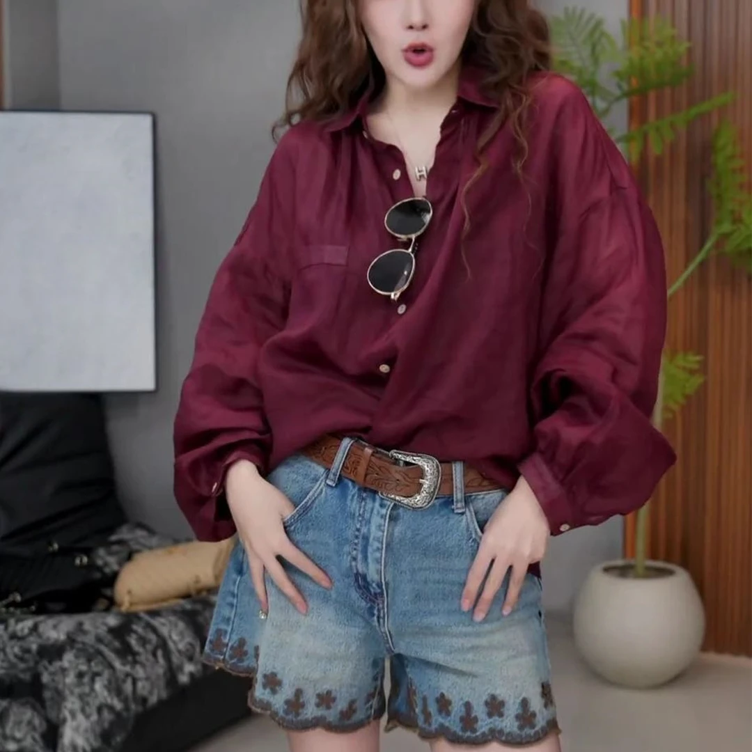 韩系设计感简约薄款防晒上衣2025夏季新款时尚百搭高级感翻领衬衫
