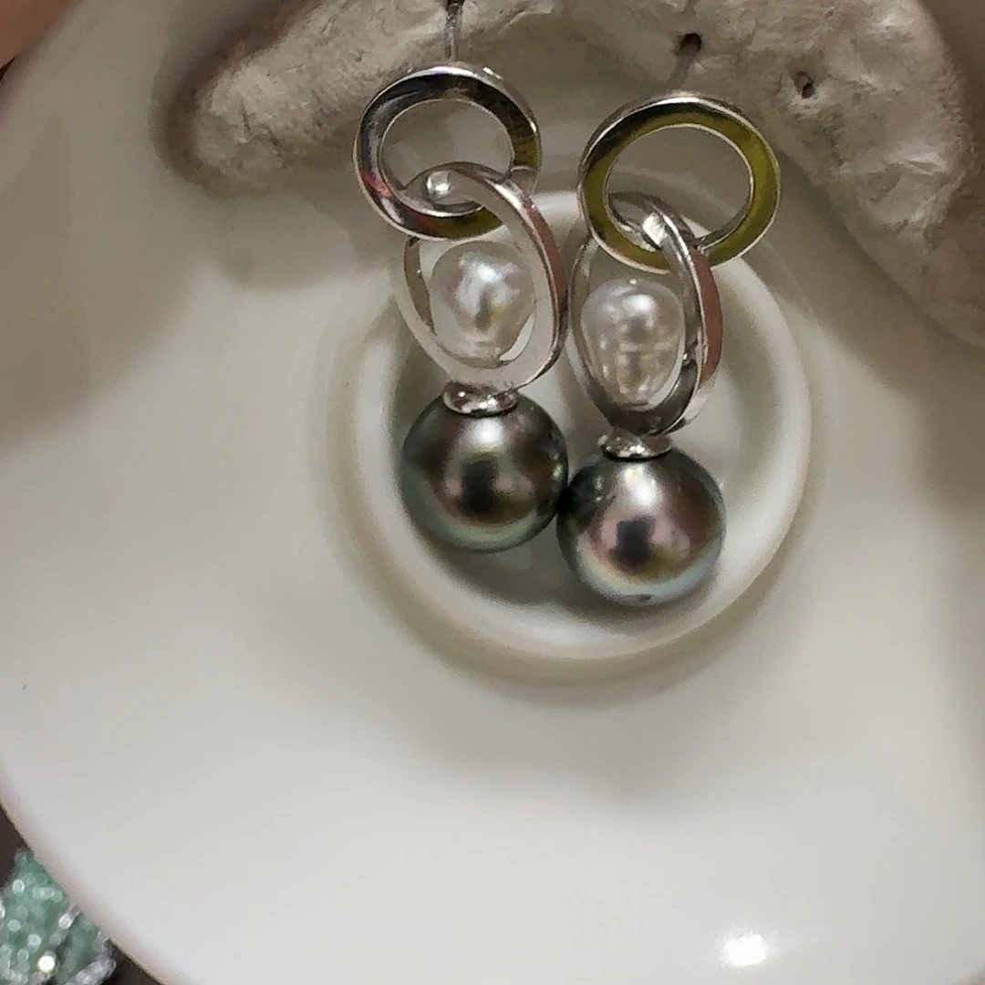 耳饰银S925镶嵌海水珍珠