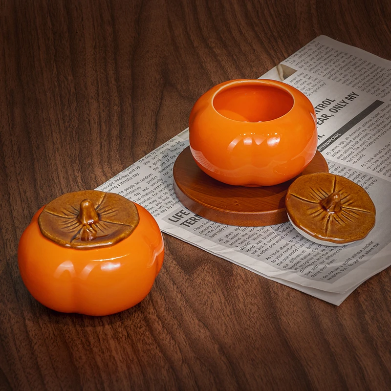 [欧诗][豆豆]H707南瓜陶瓷茶叶罐家用客厅茶几带盖防飞灰烟灰缸