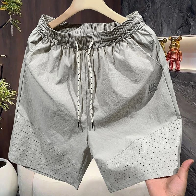 【激光冲孔工装短裤】夏季新款松紧腰透气运动休闲五分裤-C069