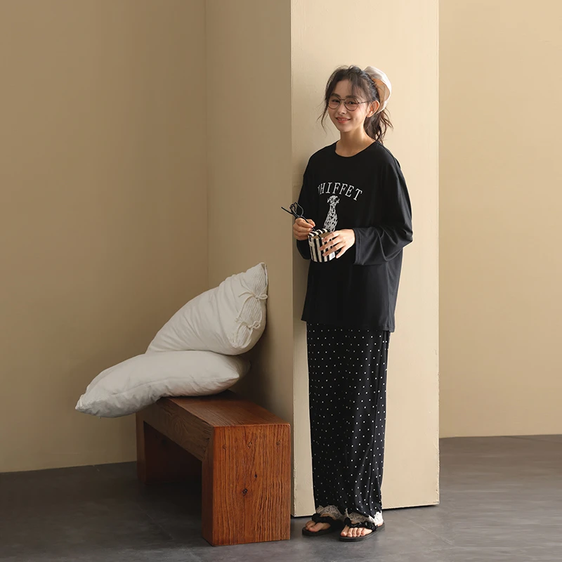 【超柔软】美家臣莫代尔睡衣女春秋季长袖长裤卡通斑马狗家居服套