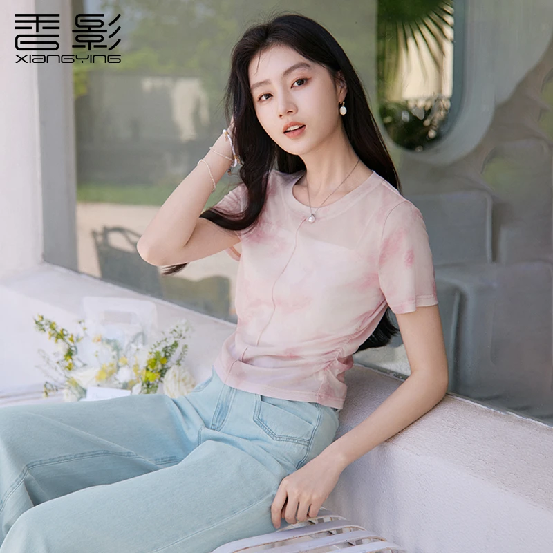 【直播专享】T85S724 T恤 香影粉色正肩t恤女短袖夏季新款圆领