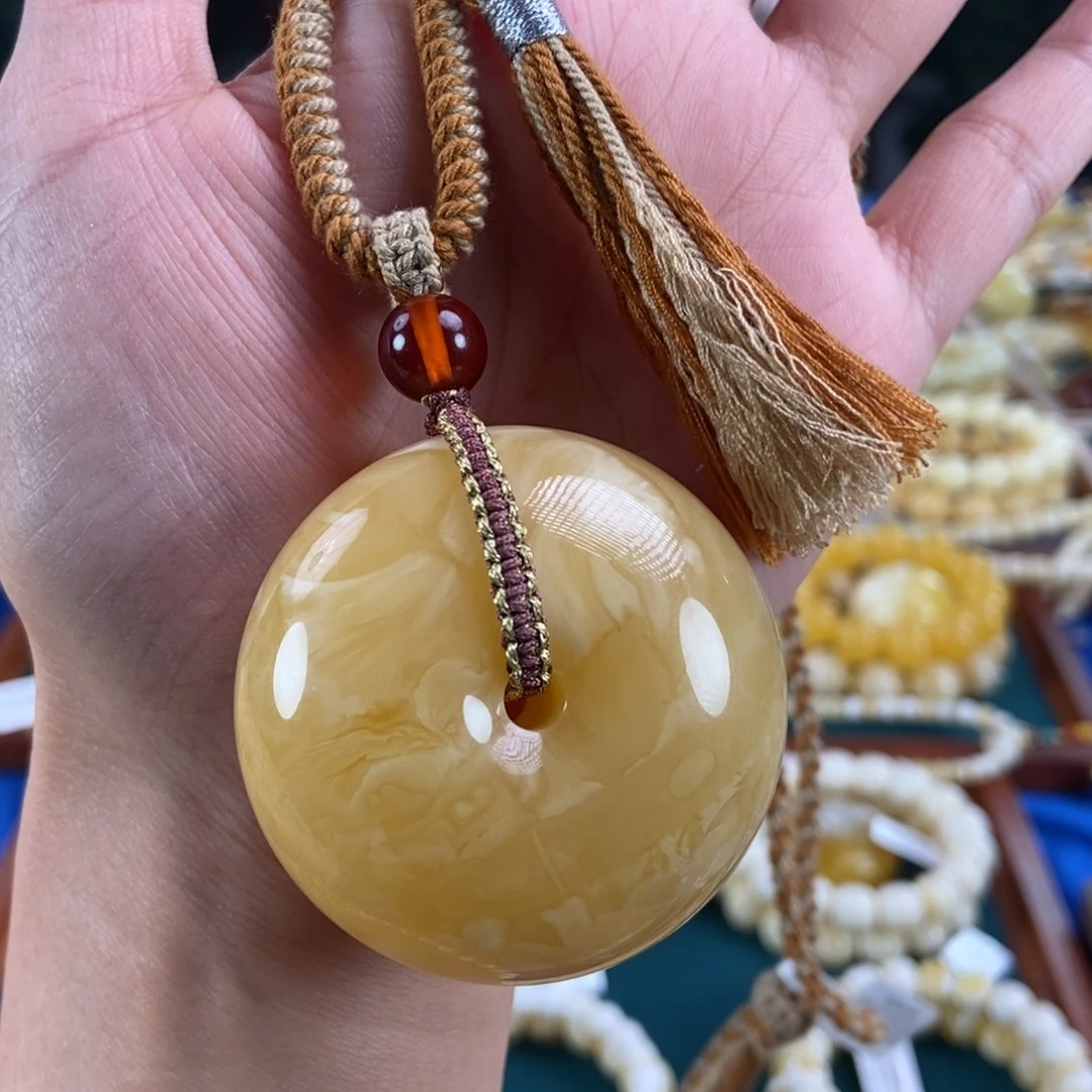 未镶嵌琥珀珠宝奇石43.5白花蜡平安扣