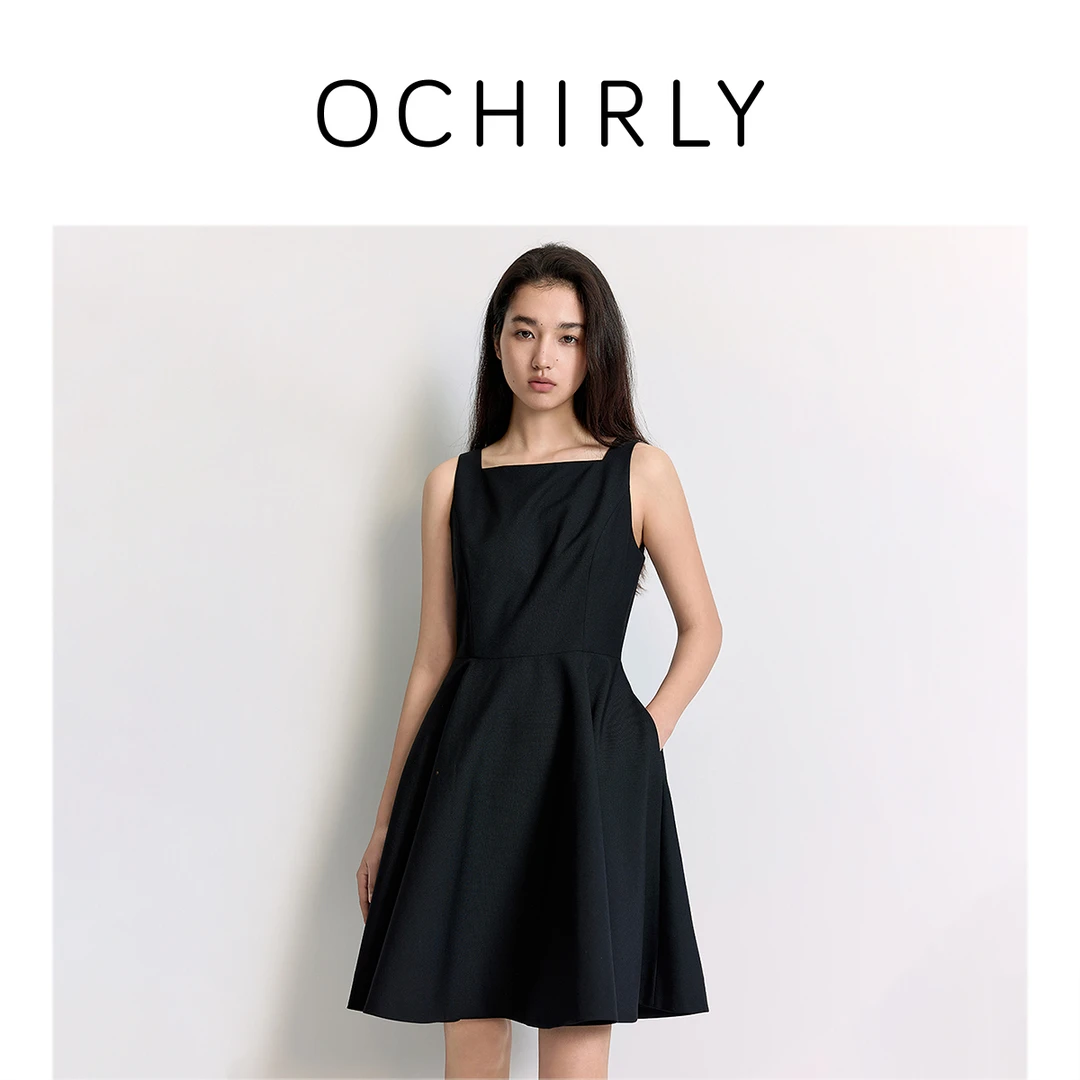 【商场同款】OCHIRLY欧时力 方领背心连衣裙吊带黑裙25夏新款流光风