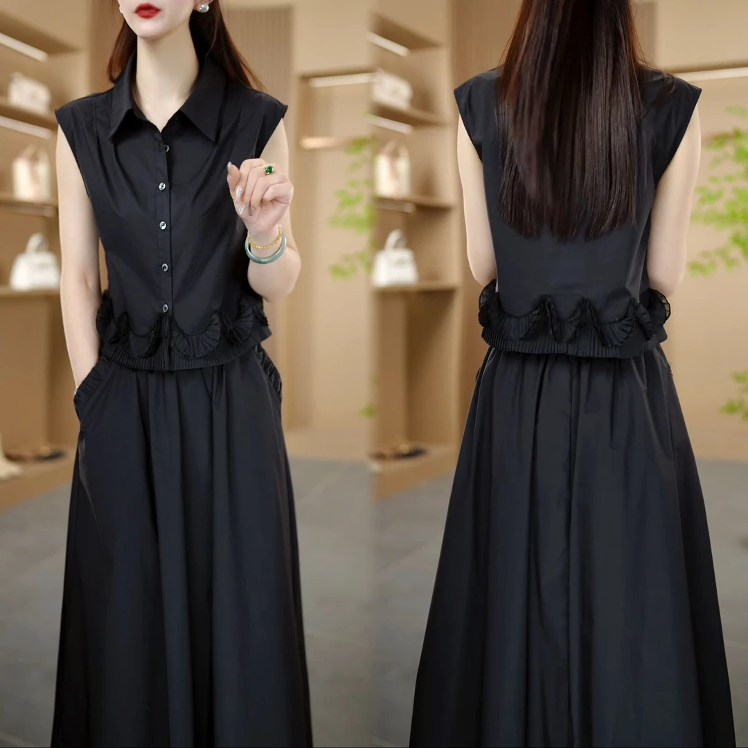 2025秋季新款时尚设计感宽松显瘦飞飞袖上衣半身裙休闲两件套装女