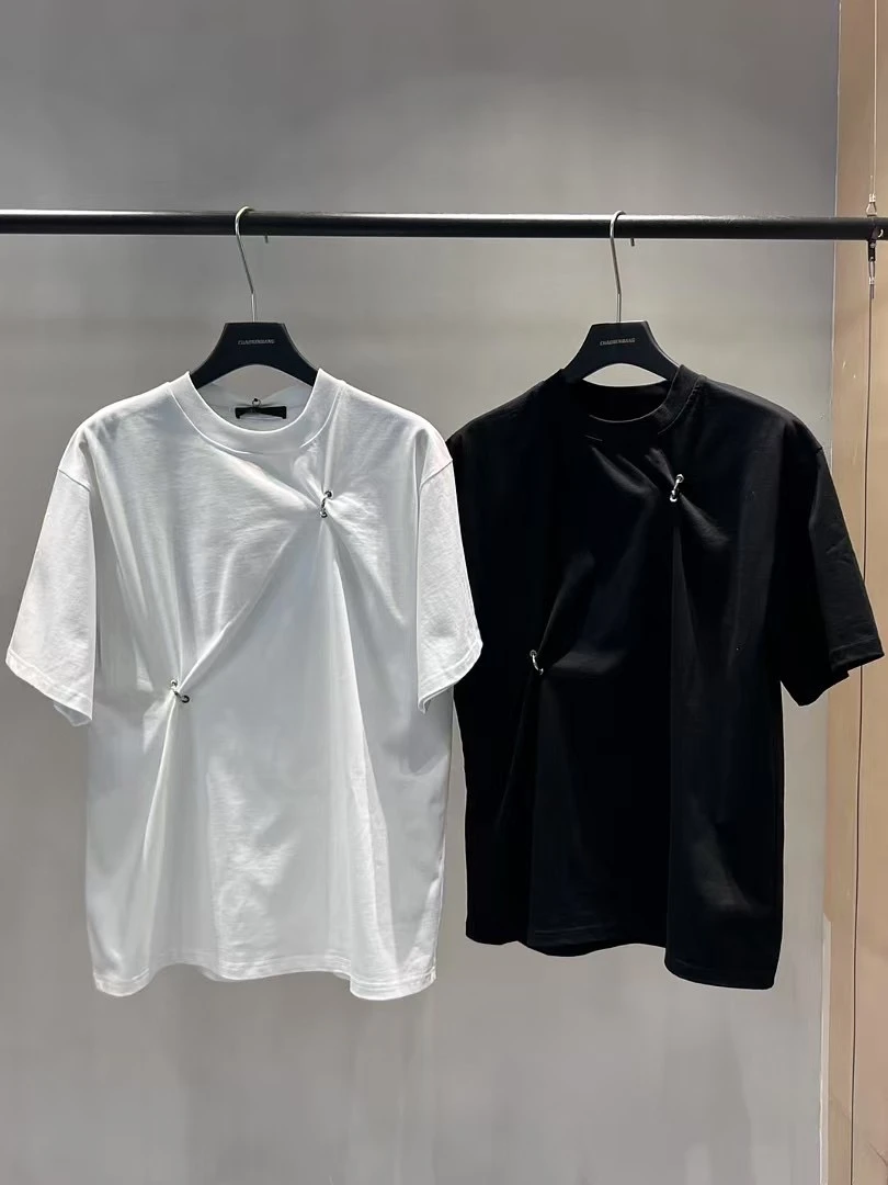 C21025 小众解构设计感短袖T恤男夏季宽松圆领简约纯棉休闲上衣