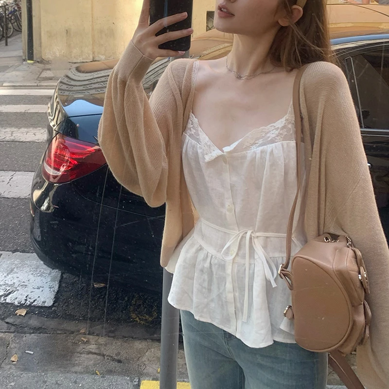 少女香气 蓝花楹/古董白 婉约法蕾小吊带