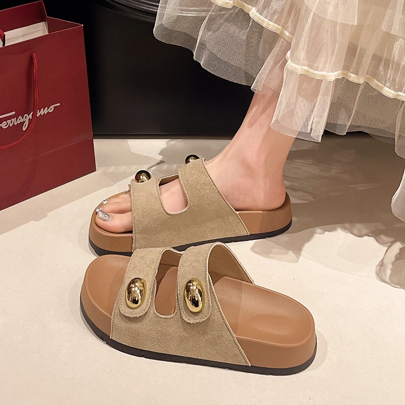 勃肯凉拖鞋女夏外穿2025新款厚底休闲沙滩鞋ins潮超火孕妇一字拖