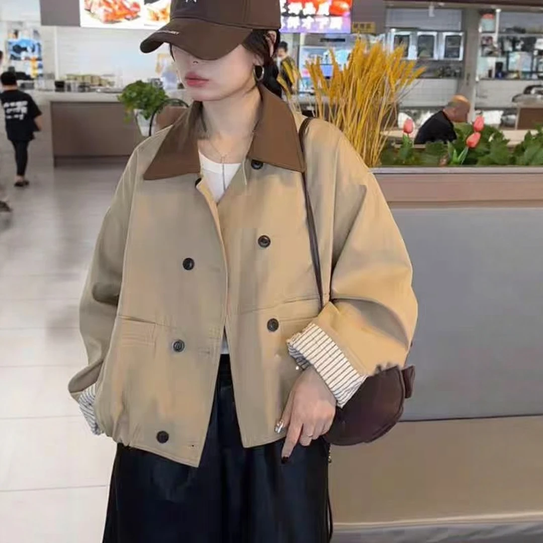巴恩风高级感撞色风衣短款外套女装秋季高级感休闲显瘦夹克上衣