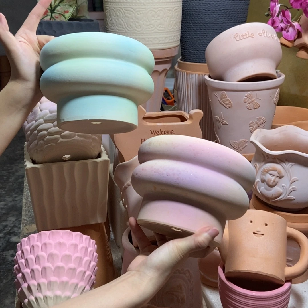 17×12炫彩（粉+绿）甜甜圈 粗陶2个