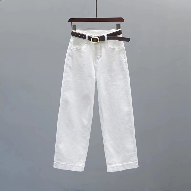 白色高腰直筒阔腿牛仔裤女2025秋季新款宽松休闲百搭窄版拖地裤子