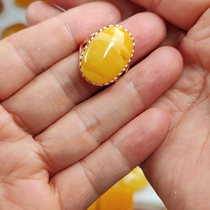 蜜蜡银S925镀金镶嵌戒指
