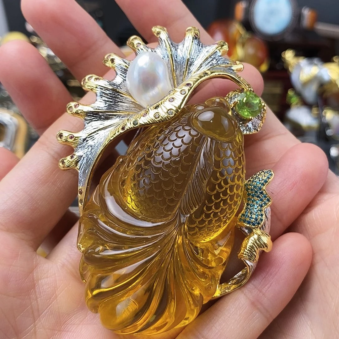 琥珀颈饰银S925镶嵌吊坠