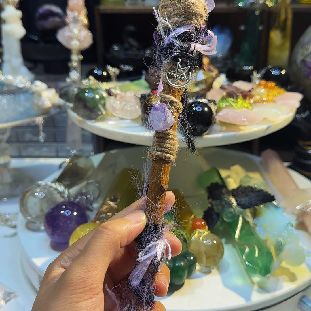 水晶眼镜未镶嵌蓝莹石碎石紫水晶碎石魔法杖