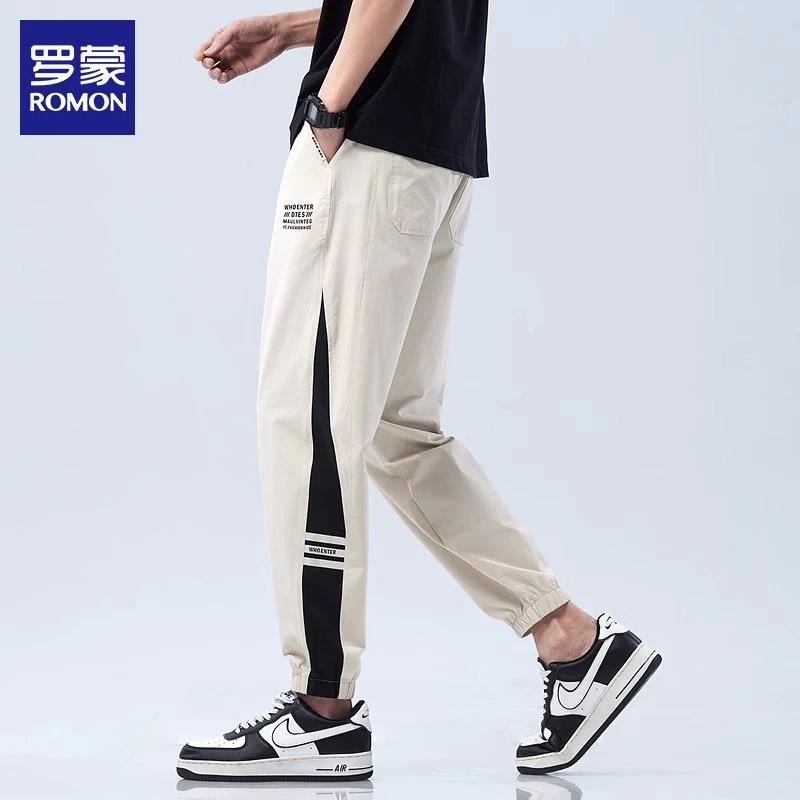 罗蒙冰丝休闲裤男士2025年夏季潮流九分运动裤宽松束脚长裤子男款